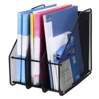 TOROTON File Rack Holder, 3 Compartments Mesh Metal Home Office Desk Book Sorter Storage Shelf, for Paper Magazine Documents and Books -Black