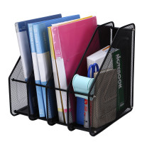 TOROTON File Rack Holder, 4 Compartments Mesh Metal Home Office Desk Book Sorter Storage Shelf, for Paper Magazine Documents and Books -Black